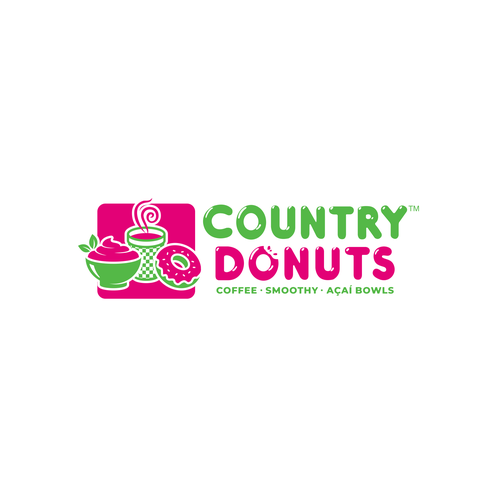 We need a modern exciting logo to encompasses our Name Country Donuts Coffee smoothy bowls Design réalisé par crapit