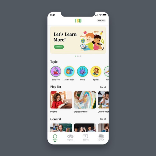 Clear and colorful app meant to engage young children Design by sandy#ogma