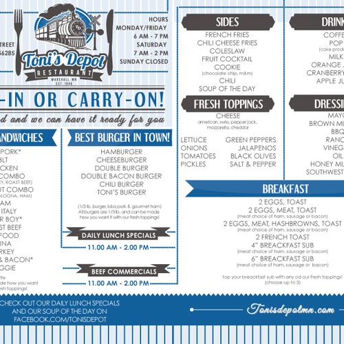 Sub & Burger Restaurant needs NEW DESIGN take out menu! Design by esse.