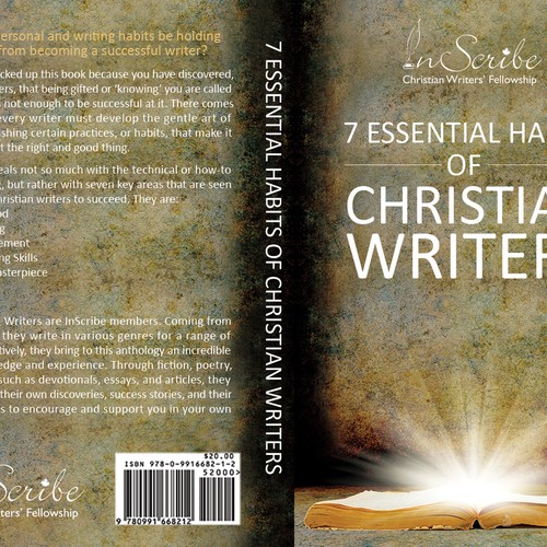 Create a captivating book cover for anthology, 7 Essential Habits of Christian Writers Design by Mila.