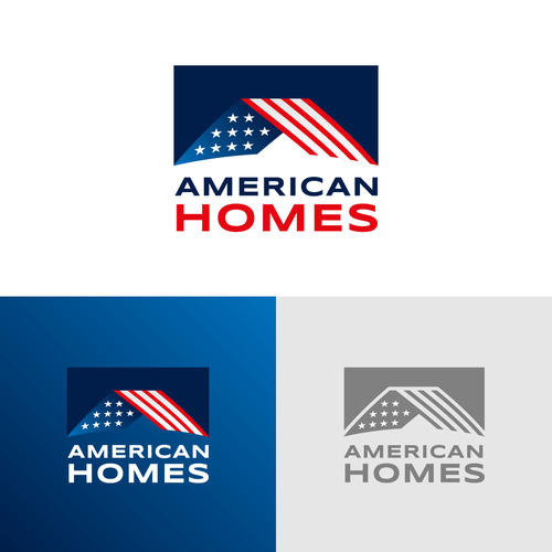 Design a powerful logo for real estate with American flag. Design by Gabriel @baraestudio