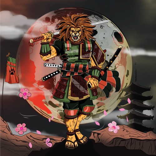 Manga style samurai lion illustration Design by Artist86