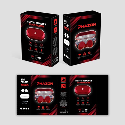 Wireless earbuds packaging box sleeve design Design by BrainStorm.