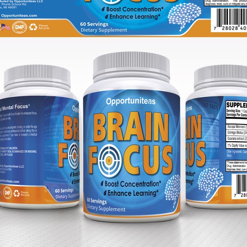 Create product label for Brain Focus supplement Design réalisé par lantonx