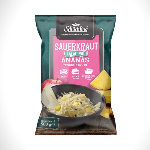 Stayin alife - Refresh an old fashion package for Salad with Sauerkraut, Pineapple and Apple-ontwerp door Jdodo