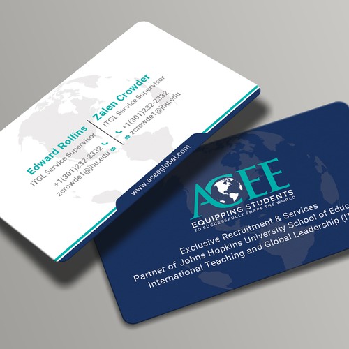 Diseño de ACEE's new business card to show the partnership with JHU ITGL program de Roni_