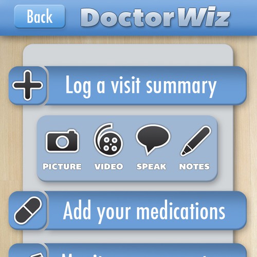 Help DoctorWiz with home screen for an iphone app Diseño de sfustin