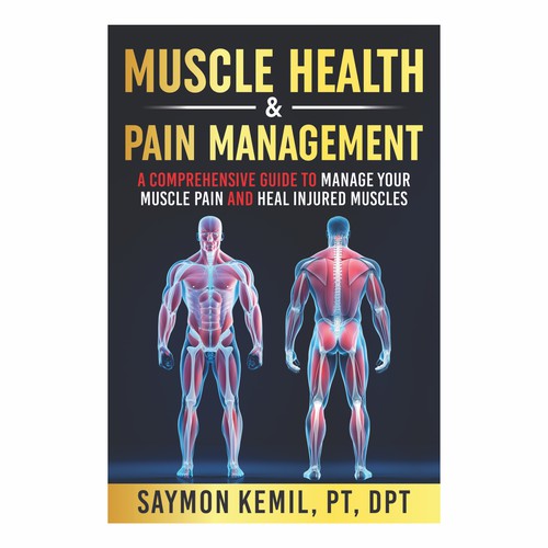 Book cover with a drawing images of the human anatomy combining muscles and bone structure. Design by kmohan