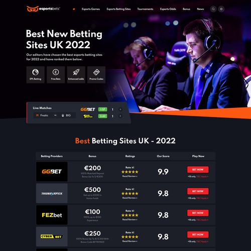Design a new Esports betting comparison website Diseño de Mahant Arts