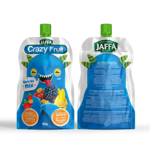 Design a monster package of kids fruit pouches