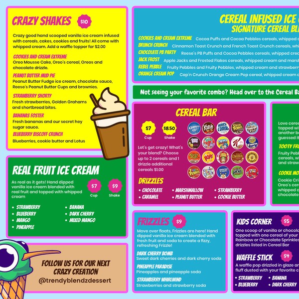 Fun menu design for ice cream/waffle truck