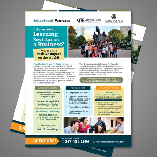 One page flyer for program that supports teen entrepreneurs Design by Dzhafir