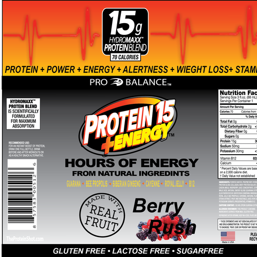 Create Label design for the only all natural Protein Energy shot in the country Design by tommy2morrow