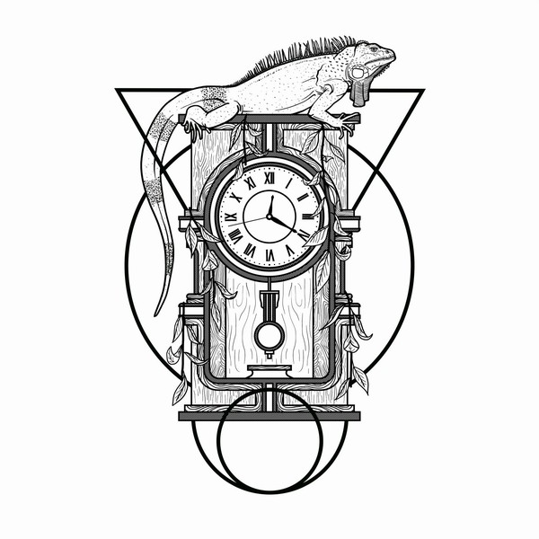 Old clock and lizard tshirt design