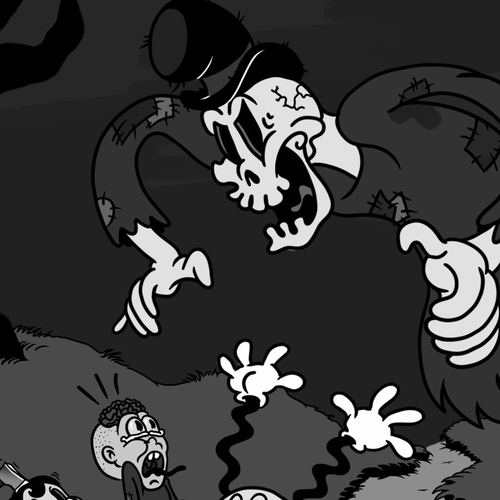 Design Illustrate a spooky Halloween scene in a traditional 'rubber hose' style di Lord of the creeps