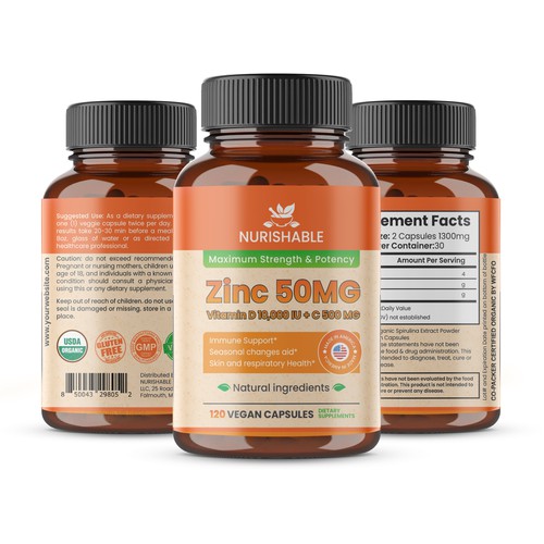 We need a "beautiful bottle label" for Zinc and Vitamin D3 supplement - Redesign Design by Designlifelk