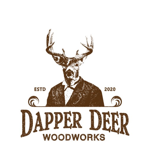 Vintage Dapper Deer logo for high-end woodworking. Design by sarvsar