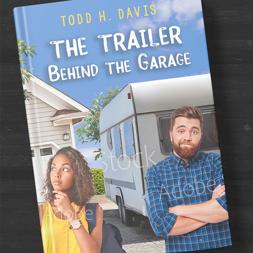 Young White man and Black female teenager in front of a travel trailer on book cover Design by thekidgraphic