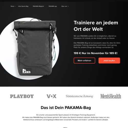 Sales landing-page für einen gym-rucksack | Landing page design contest |  99designs