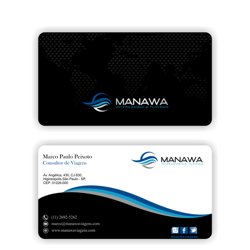 Please create a great Business Card design for travel agency Manawa! Design by Parth Soni