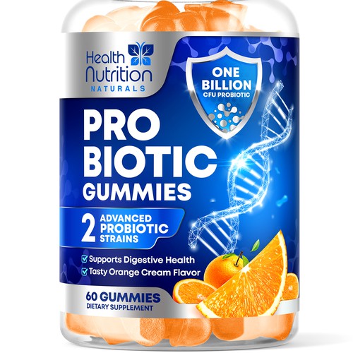 Healthy Probiotic Gummies Label needed for Health Nutrition Design réalisé par rembrandtjurin