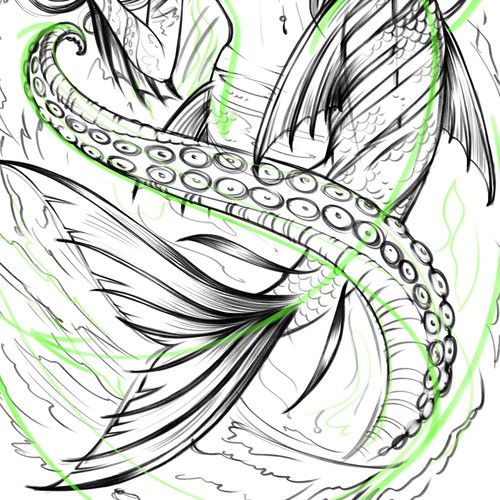 Design a realism tattoo featuring a dark version of the Little Mermaid Design by Diana Silence