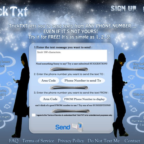 Text message site w caller id spoofing send prank texts web page