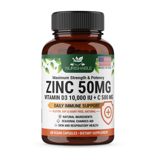 We need a "beautiful bottle label" for Zinc and Vitamin D3 supplement - Redesign Design by Fredrick Balois