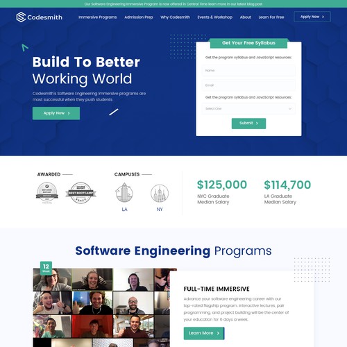 "New website homepage design to attract software engineering students" Design by Headol Creatives