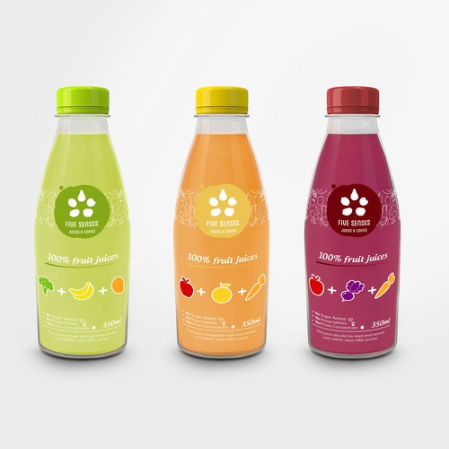 Create a vibrant label for Five Senses healthy cold pressed juices ...