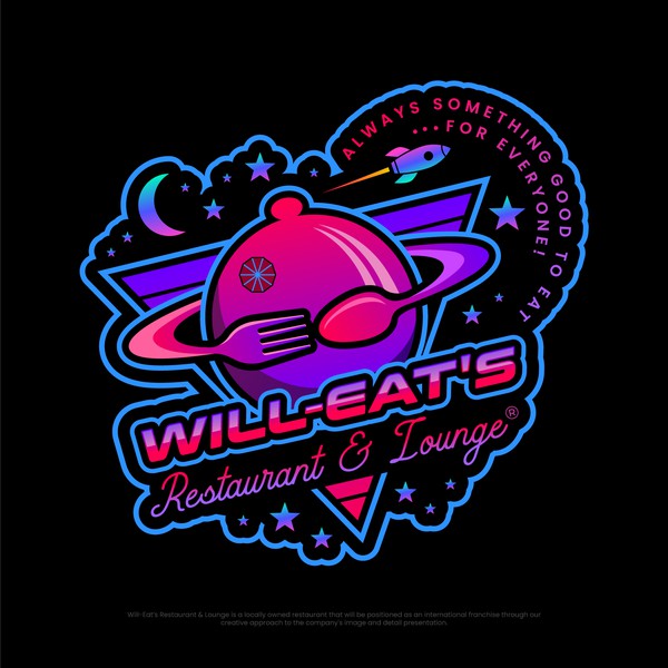 Design by Dendisme™ titled "Logo Concept for "Will-Eat's Restaurant & Lounge - Always something good to eat...for everyone!""