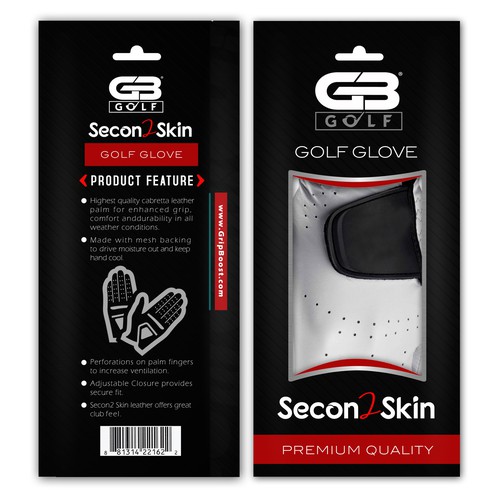 Create sleek golf glove packaging for Grip Boost Product packaging