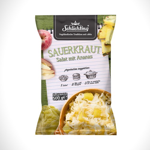 Stayin alife - Refresh an old fashion package for Salad with Sauerkraut, Pineapple and Apple-ontwerp door Jdodo