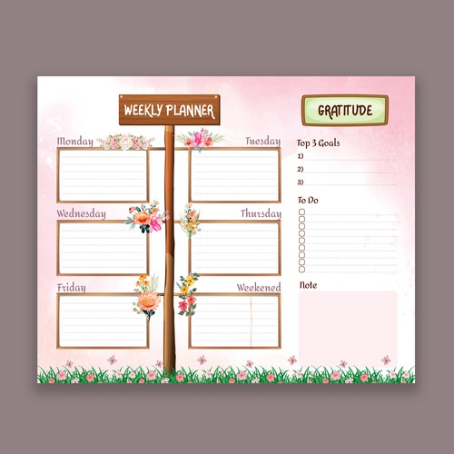 Design a weekly planner template with graphical elements. Design von korban