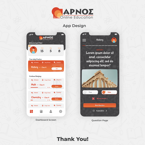 Design 2 screens for a Quiz App Diseño de PROMETER