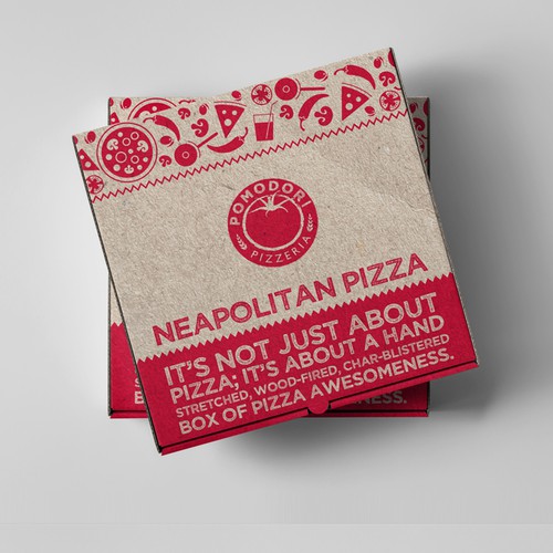 Fun, functional pizza box for Neapolitan pizzeria. Design by Jdodo
