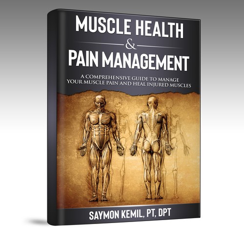 Book cover with a drawing images of the human anatomy combining muscles and bone structure. Design by inventivao