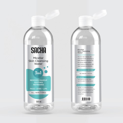 Sacha Micellar Water bottle 500ml Design by SikretStudio