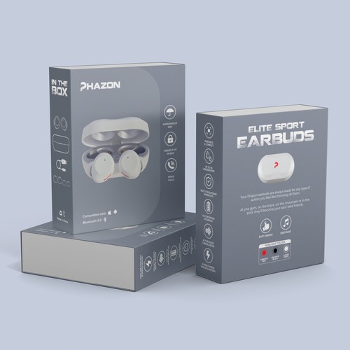 Wireless earbuds packaging box sleeve design Design by Eunoia_Karsa