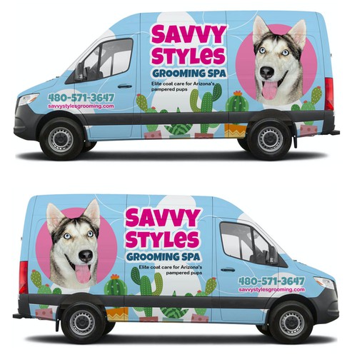 Classy and creative mobile grooming van wrap Design by anthronx