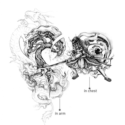 asiatisches S/W-Tattoo /  black&white tattoo asian style Design by simbe