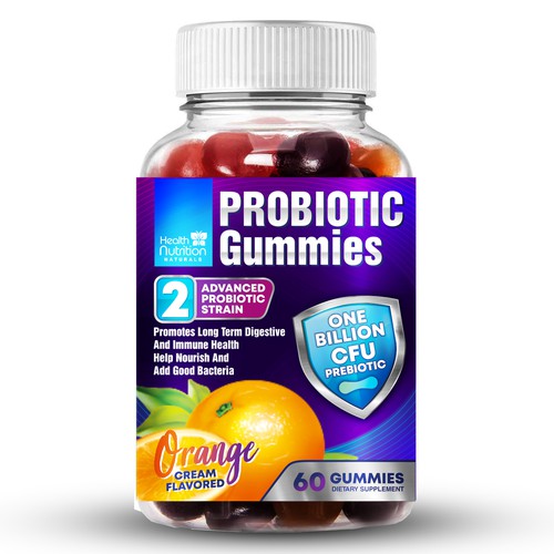 Healthy Probiotic Gummies Label needed for Health Nutrition Design by By.You