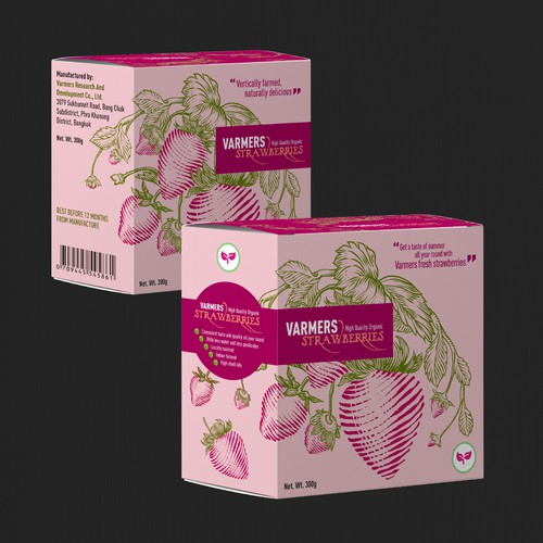 A box of strawberries! Varmers Strawberries Productlabel Diseño de nunfatmilk