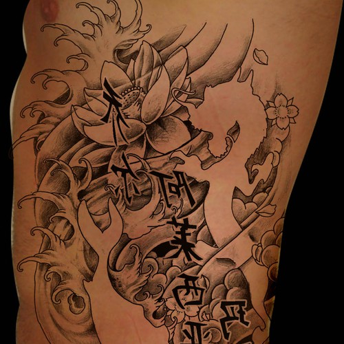 asiatisches S/W-Tattoo /  black&white tattoo asian style Design by INKSPITJUNKIE