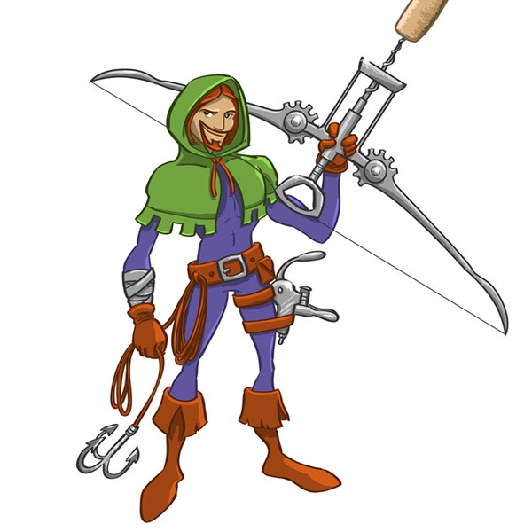 Design by jspoli.com titled "illustration de 5 personnages fantastiques reliés au monde du vin"