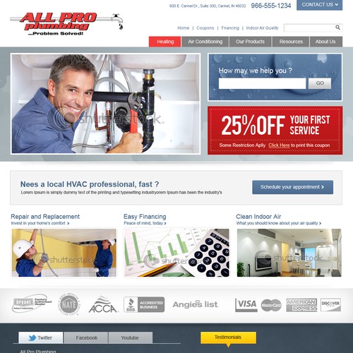 New website design wanted for All Pro Plumbing, Heating, & Air Réalisé par thecenx