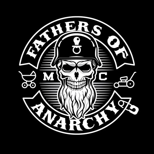 Create a tough looking motorcycle club logo out of items a father would