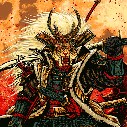 Manga style samurai lion illustration Design by DiditRed