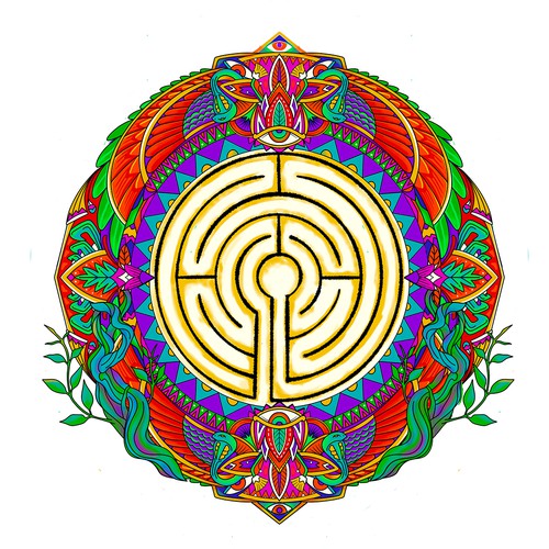 Sacred Labyrinth Psychedelic Tattoo Design by prim