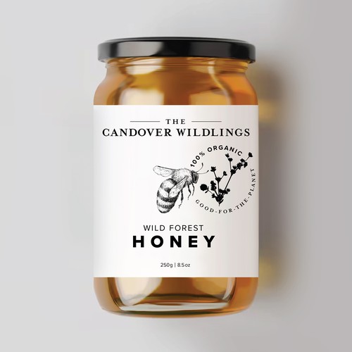 The Bees Need You! Wild Forest Honey Label Design. Design by Osolindu